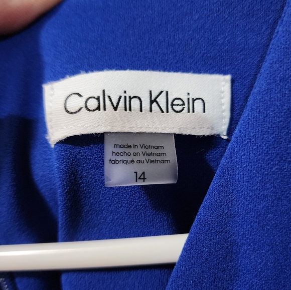 Calvin Klein Blue Crepe Midi Dress with Buttons and Surplice Neckline - Picture 4 of 5